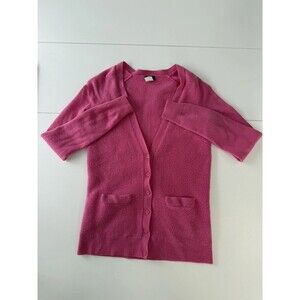 J.Crew 100% Cashmere Waffle Knit Cardigan Sweater Barbie Pink - Women's S Preppy